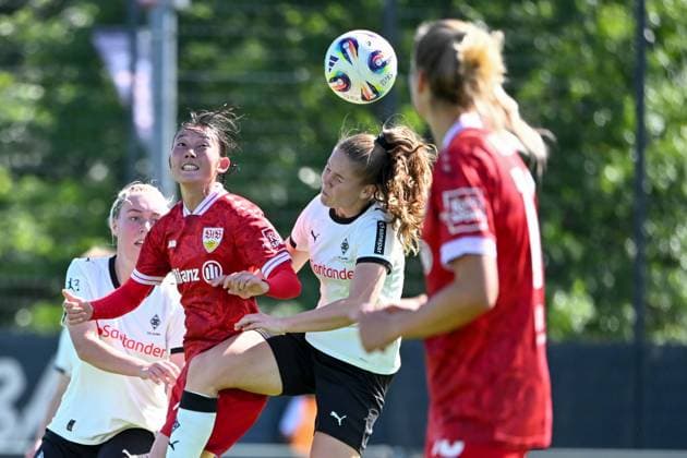 Kopfball Hirano, Yuka (VfB Stuttgart), 07.09.2025, Mönchengladbach, Fussball, 2. Frauen- Bundesliga, Borussia Mönchengladbach - VfB Stuttgart, DFB DFL REGULATIONS PROHIBIT ANY USE OF PHOTOGRAPHS AS IMAGE SEQUENCES AND OR QUASI-VIDEO.