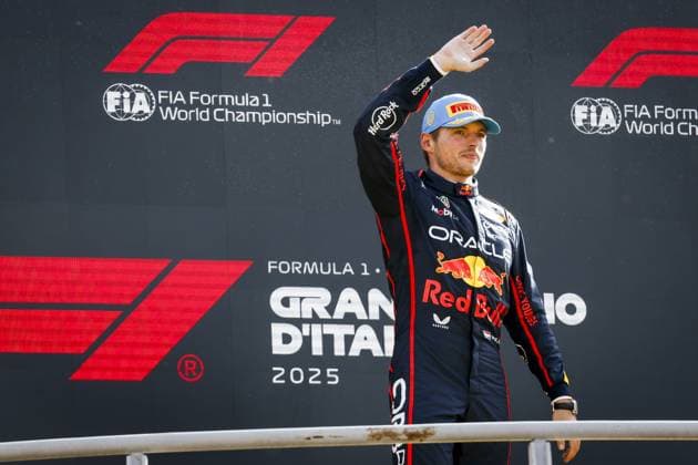 MONZA - Max Verstappen (Red Bull Racing) on the podium at the Monza circuit after winning the Italian Grand Prix. ANP SEM VAN DER WAL xVIxANPxSportx xxANPxIVx 535282566 originalFilename: 535282566.jpg