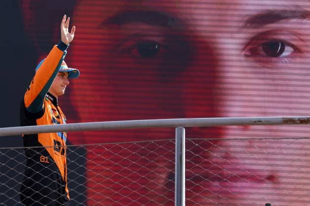 F1 Grand Prix of Italy Oscar Piastri of McLaren Formula 1 Team on the podium at the end of the F1 Grand Prix of Italy at Autodromo Nazionale on September 7, 2025 in Monza, Italy. Monza Autodromo Nazionale Italy Copyright: xMarcoxCanonierox