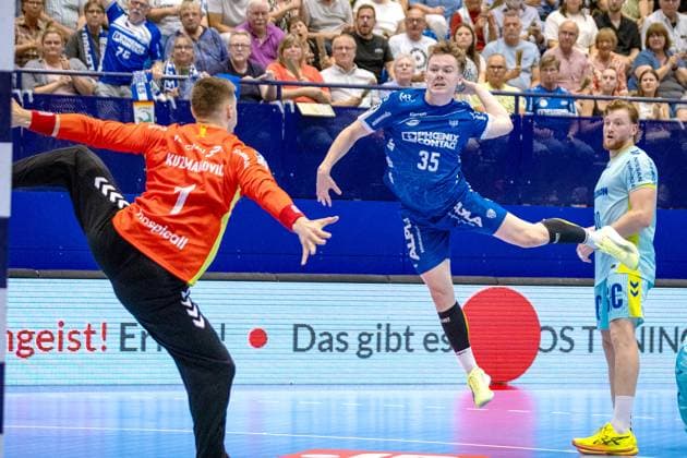 07.09.2025, xkwix, Handball, 1. Handball-Bundesliga, DAIKIN HBL 2025 26, TBV Lemgo Lippe - VfL Gummersbach, PHOENIX CONTACT Arena: Torwurf Jarnes Faust (TVB Lemgo Lippe 35) NRW Deutschland
