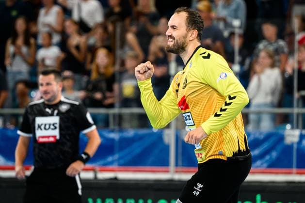Bietigheim: HBL - 25 26 - SG BBM Bietigheim - VfL Luebeck-Schwartau Torhueter Nils Conrad (VfL Luebeck-Schwartau) Jubel Freude Emotion Bietigheim-Bissingen Egetrans Arena Baden-Württemberg Deutschland