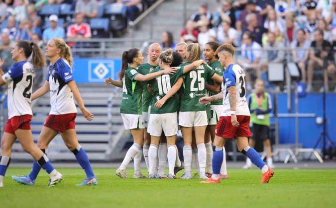 Foto : Torjuebl bei den Damen vom VfL Wolfsburg nach dem 1-3 Treffer von POPP Fussball Damen Bundesliga am So. 07.09.2025 Hamburger SV - VfL Wolfsburg
