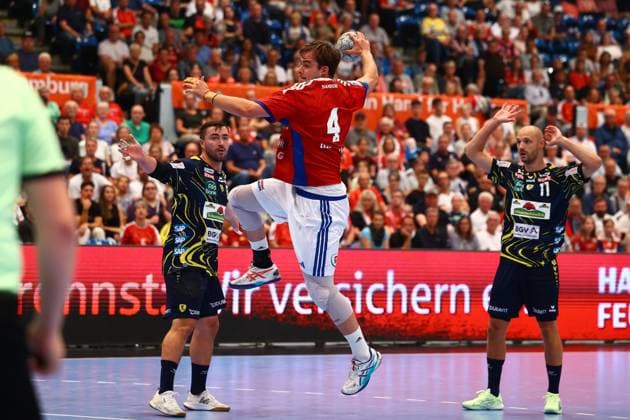 Handball I Herren I Saison 2025 2026 I Bundesliga I 3. Spieltag I HSV Hamburg -Rhein-Neckar Löwen I 07.09.2025 Andreas Magaard (4, HSV Hamburg) Hamburg Alsterdorfer Sporthalle Hamburg Deutschland Copyright: xLobeca RalfxHomburgx