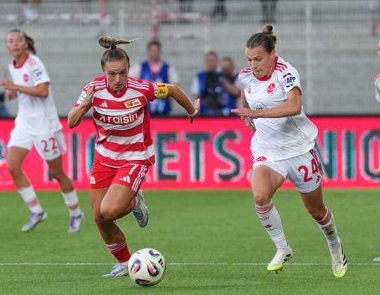 07.09.2025 - Fussball - Saison 2025 2026 - 1. Google Pixel Frauen Bundesliga - 1. Spieltag: 1. FC Union Berlin Frauen FCU - 1. FC Nürnberg Frauen FCN ( Club Clubfrauen) - ChPr - xchxprx - von links : Lisa Heiseler ( 7, 1. FC Union Berlin ) Nastassja Lein (24, 1. FC Nürnberg FCN )