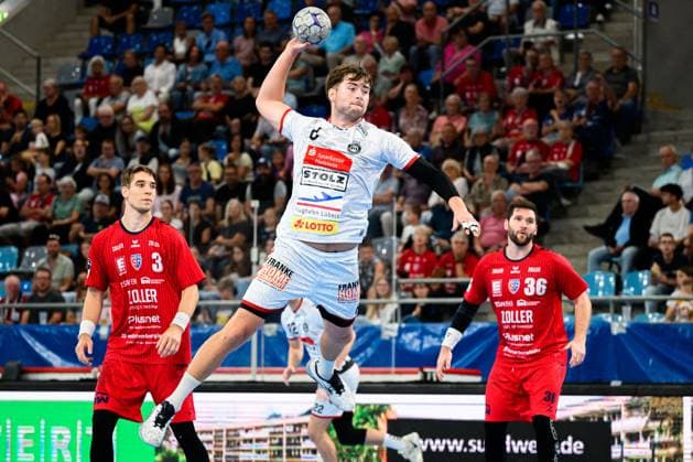 Bietigheim: HBL - 25 26 - SG BBM Bietigheim - VfL Luebeck-Schwartau Rasmus Willette Houmoeller (VfL Luebeck-Schwartau) Bietigheim-Bissingen Egetrans Arena Baden-Württemberg Deutschland