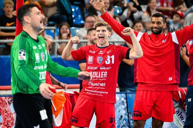 Bietigheim: HBL - 25 26 - SG BBM Bietigheim - VfL Luebeck-Schwartau Alexander Pfeifer (Bietigheim) Jubel Freude Emotion Bietigheim-Bissingen Egetrans Arena Baden-Württemberg Deutschland