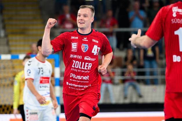 Bietigheim: HBL - 25 26 - SG BBM Bietigheim - VfL Luebeck-Schwartau Till Hermann (Bietighiem) Jubel Freude Emotion Bietigheim-Bissingen Egetrans Arena Baden-Württemberg Deutschland