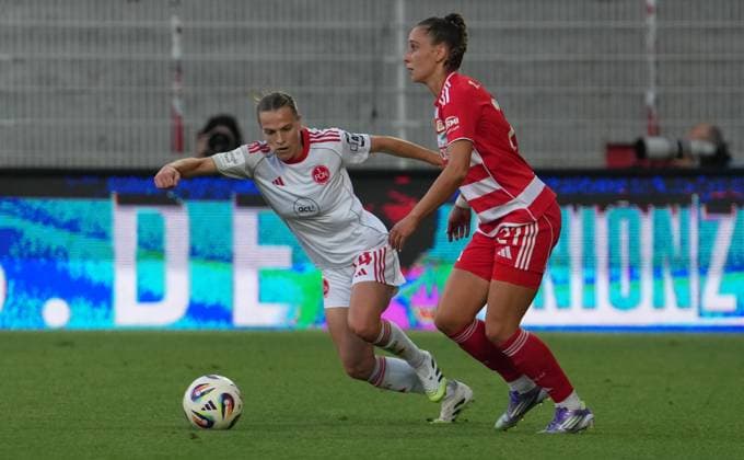 07.09.2025 - Fussball - Saison 2025 2026 - 1. Google Pixel Frauen Bundesliga - 1. Spieltag: 1. FC Union Berlin Frauen FCU - 1. FC Nürnberg Frauen FCN ( Club Clubfrauen) - ChPr - xchxprx - von links : Nastassja Lein (24, 1. FC Nürnberg FCN ) Anna Weiß ( 21, 1. FC Union Berlin )