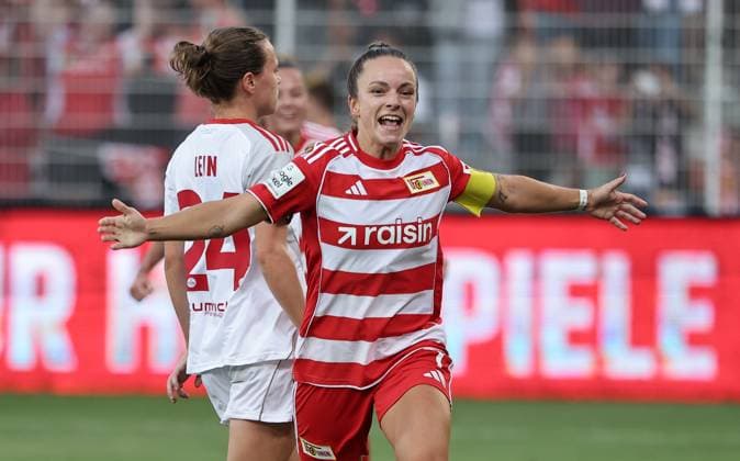 Lisa Heiseler jubelt nach 1:0 Freude Emotion Jubel Fußball Fussball 1. Bundesliga Damen Frauen Saison 2025 2026 07.09.2025 1.FC Union Berlin vs. 1.FC Nürnberg FCN DFL regulations prohibit any use of photographs as image sequences and or quasi-video