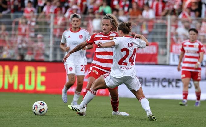 Jenny Hipp, Nastassja Lein Zweikampf Spielszene Aktion Fußball Fussball 1. Bundesliga Damen Frauen Saison 2025 2026 07.09.2025 1.FC Union Berlin vs. 1.FC Nürnberg FCN DFL regulations prohibit any use of photographs as image sequences and or quasi-video