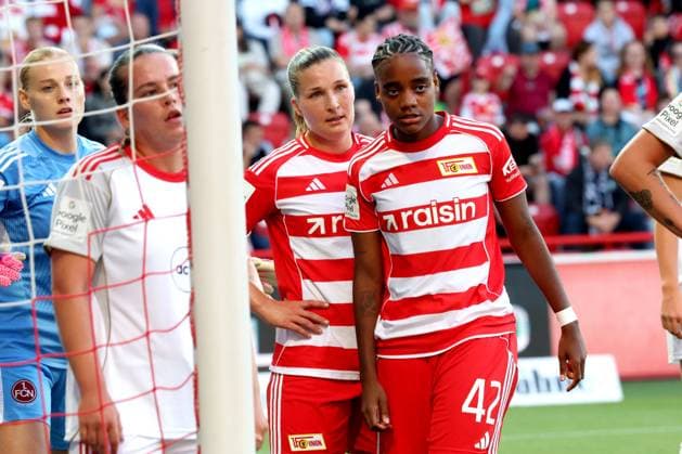 DEU, 2.BL, Frauen, 1.FC Union vs. 1.FC Nuernberg, 07.09.2025, Stadion Alte Foersterei, Berlin, DEU, 2.BL, Frauen, 1.FC Union vs. 1.FC Nuernberg, im Bild: Dina Orschmann (1.FC Union Berlin 11), Naika Reissner (1.FC Union Berlin 42) DFL - regulations prohibit any use of Photographs as image sequences and or quasi-video
