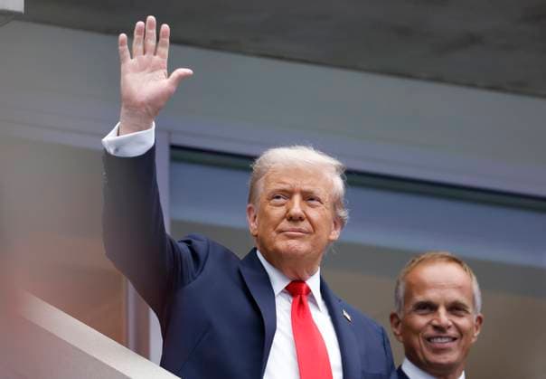 President Donald Trump and Rolex CEO Jean-Frederic Dufour arrive to watch Jannik Sinner of Italy play Carlos Alcaraz of Spain in the Men s Finals of the 2025 US Open Tennis Championship in Arthur Ashe Stadium at the USTA Billie Jean King National Tennis Center in Flushing Meadows, New York, on Sunday, September 7, 2025.  NYP20250907105 COREYxSIPKIN