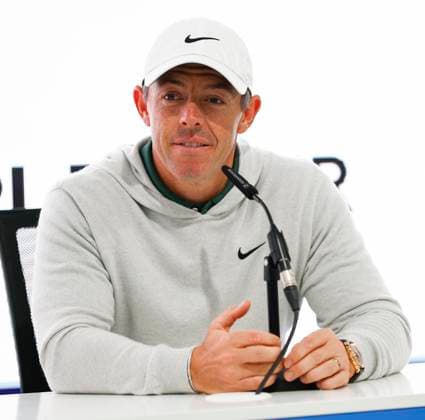 7th September 2025; The K Club, Straffan, County Kildare, Ireland: Amgen Irish Open Golf Final Round; Rory McIlroy of Northern Ireland answers question at a press conference, PK, Pressekonferenz after winning the Amgen Irish Open Golf trophy  PeterxFitzpatrick