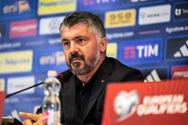 Italy press conference, PK, Pressekonferenz - MD-1 Israel Vs Italy Head Coach of Italy, Gennaro Gattuso, speaks during the press conference ahead of the FIFA World Cup, WM, Weltmeisterschaft, Fussball 2026 qualifier match between Israel and Italy at Nagyerdei Stadium in Debrecen, Hungary, on September 8, 2025. Debrecen Hungary  Copyright: xGiacomoxCosuax originalFilename:cosua-notitle250907_npBAm.jpg