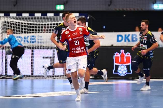 Handball I Herren I Saison 2025 2026 I Bundesliga I 3. Spieltag I HSV Hamburg -Rhein-Neckar Löwen I 07.09.2025 Torjubel Frederik Bo Andersen (21, HSV Hamburg) Hamburg Alsterdorfer Sporthalle Hamburg Deutschland Copyright: xLobeca RalfxHomburgx