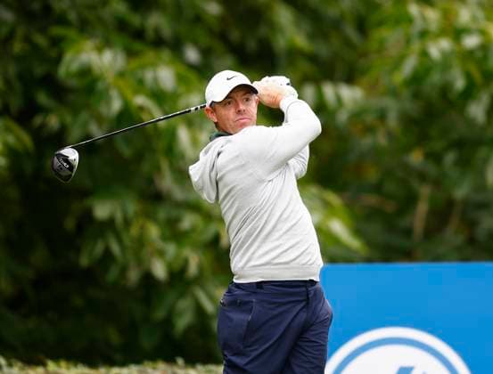 7th September 2025; The K Club, Straffan, County Kildare, Ireland: Amgen Irish Open Golf Final Round; Rory McIlroy of Northern Ireland on tees off on the 11th hole  PeterxFitzpatrick