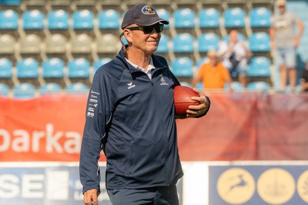 Greg Seamon (Dresden Monarchs, Head Coach), Dresden Monarchs vs Potsdam Royals, American Football, German Football League , Week 18, Season 2025, 06.09.2025, Dresden Heinz-Steyer Stadion Sachsen Germany Copyright: xFootxBowl Julien-MariusxKrügerx