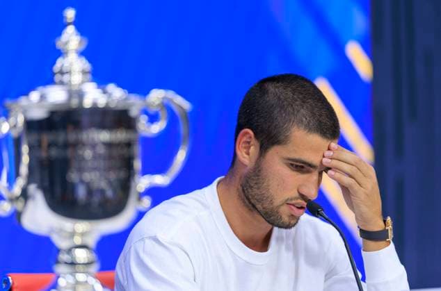 September 7, 2025, Flushing Meadows, New York, USA: Carlos Alcaraz attends a press conference, PK, Pressekonferenz after winning the 2025 US Open MenÃ¢â‚¬â ¢s Championship against Jannik Sinner on Day 11 of the 2025 US Open at USTA Billie Jean King National Tennis Center on Sunday September 7, 2025 in the Flushing neighborhood of the Queens borough of New York City. JAVIER ROJAS PI Flushing Meadows USA - ZUMAp124 20250907_zaa_p124_078 Copyright: xJavierxRojasx