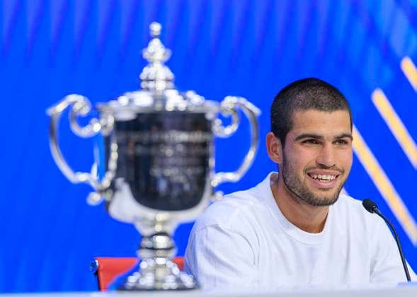 September 7, 2025, Flushing Meadows, New York, USA: Carlos Alcaraz attends a press conference, PK, Pressekonferenz after winning the 2025 US Open MenÃ¢â‚¬â ¢s Championship against Jannik Sinner on Day 11 of the 2025 US Open at USTA Billie Jean King National Tennis Center on Sunday September 7, 2025 in the Flushing neighborhood of the Queens borough of New York City. JAVIER ROJAS PI Flushing Meadows USA - ZUMAp124 20250907_zaa_p124_079 Copyright: xJavierxRojasx