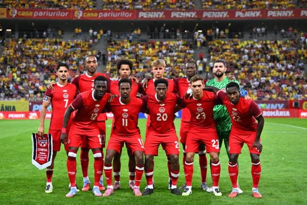 Romania V Canada - International Friendly, Länderspiel, Nationalmannschaft Max Crepeau, Stephen Eustaquio, Ismael Kone, Ali Ahmed, Tani Oluwaseyi, Derek Cornelius, Luc De Fougerolles, Tajon Buchanan, Jonathan David, Richie Laryea, and Niko Sigur of Canada react during the International Friendly match between Romania and Canada at National Arena in Bucharest, Romania, on September 5, 2025. Bucharest Romania  Copyright: xAlexxNicodimx originalFilename:nicodim-romaniav250905_npIcb.jpg
