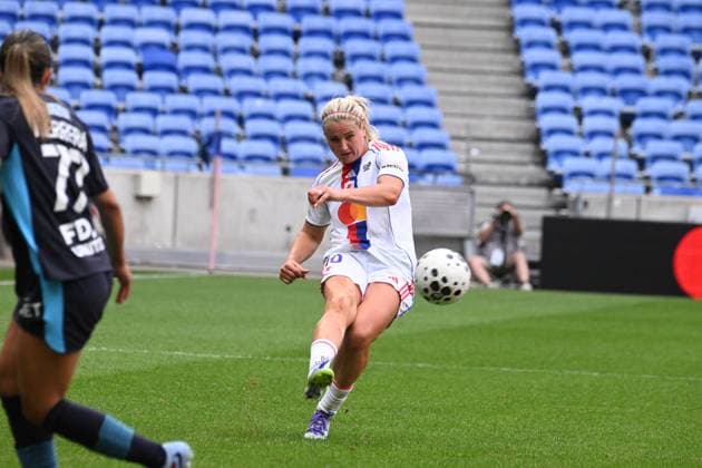 Football : Arkema Premiere Ligue + OL Lyonnes V Marseille 07 09 2025 Lindsey Heaps of OL Lyonnes during the Arkema Premiere Ligue match between Lyon and Marseille at Groupama Stadium Decines Charpieu on September 7, 2025 in Lyon, France  Copyright: xALLILI_MOURADx