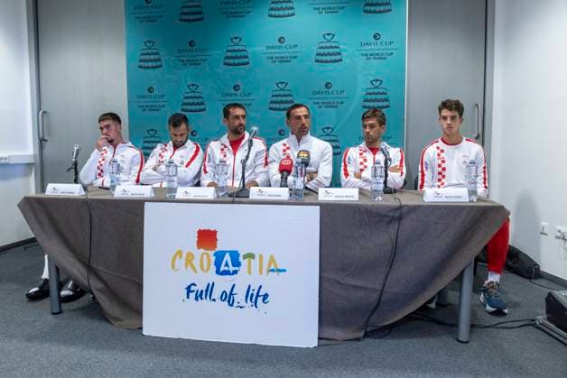 Croatia Davis Cup Team press conference, PK, Pressekonferenz Dino Prizmic, Mate Pavic, Marin Cilic, Ivan Dodig, Nikola Mektic and Matej Dodig of Croatia Davis Cup Team attends a press conference prior to the Davis Cup Qualifier 2nd Round match between Croatia and France at Gradski vrt in Osijek, Croatia on September 8, 2025.  DavorxJavorovic PIXSELL