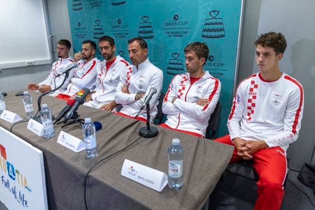 Croatia Davis Cup Team press conference, PK, Pressekonferenz Dino Prizmic, Mate Pavic, Marin Cilic, Ivan Dodig, Nikola Mektic and Matej Dodig of Croatia Davis Cup Team attends a press conference prior to the Davis Cup Qualifier 2nd Round match between Croatia and France at Gradski vrt in Osijek, Croatia on September 8, 2025.  DavorxJavorovic PIXSELL