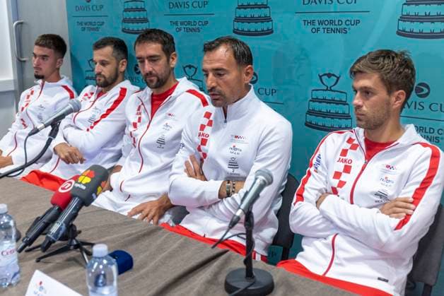 Croatia Davis Cup Team press conference, PK, Pressekonferenz Dino Prizmic, Mate Pavic, Marin Cilic, Ivan Dodig and Nikola Mektic of Croatia Davis Cup Team attends a press conference prior to the Davis Cup Qualifier 2nd Round match between Croatia and France at Gradski vrt in Osijek, Croatia on September 8, 2025.  DavorxJavorovic PIXSELL