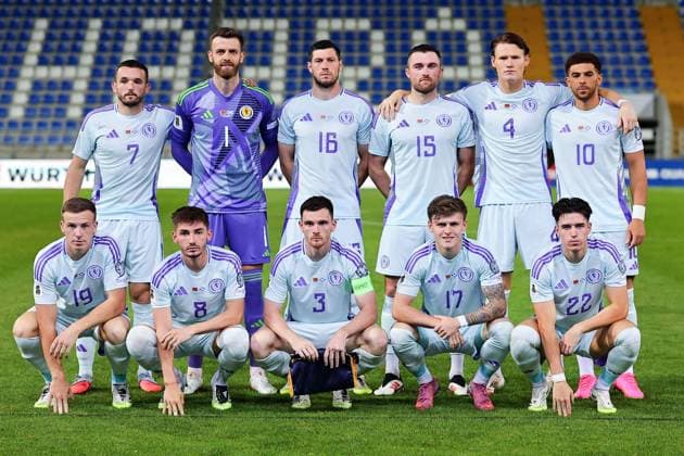 Scotland line up Belarus v Scotland, FIFA 2026 World Cup Qualifying, Group C, Football, ZTE Arena, Zalaegerszeg, Hungary - 05 Sept 2025Zalaegerszeg ZTE Arena Hungary EDITORIAL USE ONLY No use with unauthorised audio, video, data, fixture lists, club league logos or live services. Online in-match use limited to 120 images, no video emulation. No use in betting, games or single club league player publications.  Copyright: xDavidxBalogh Shutterstockx 15471230ae
