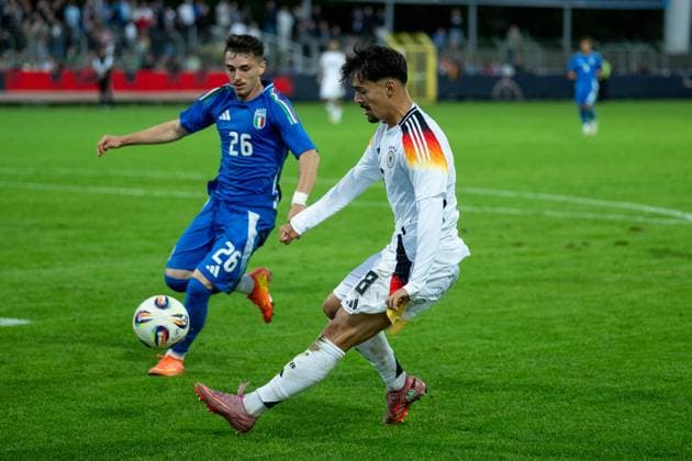 De Sant An Balbinot, Benjamin Emanuel (Italien U20, 26), Lubach, Rafael (Deutschland U20, 06), GER, Deutschland vs. Italien, Fussball, U20 Elite League, 2. Spieltag, Spielzeit 2025 2026, 09.09.2025, Eibner-Pressefoto Sascha Walther GER, Deutschland vs. Italien, Fussball, U20 Elite League, 2. Spieltag, Spielzeit 2025 2026, 09.09.2025 Reutlingen Copyright: xEibner-Pressefotox EP_SWA
