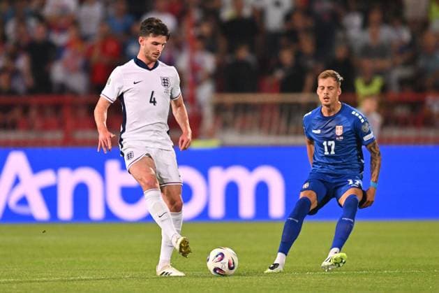 SERBIA vs ENGLAND DECLAN RICE football Serbia vs England FIFA World Cup, WM, Weltmeisterschaft, Fussball qualification match at Rajko Mitic stadium, Belgrade 09.09.2025 Foto: FOOTBALL, SERBIA, ENGLAND, FIFA WORLD CUP QUALIFICATIONS MATCH Beograd Rajko Mitic stadium Serbia Copyright: xMarkoxMetlas xMNxPressx