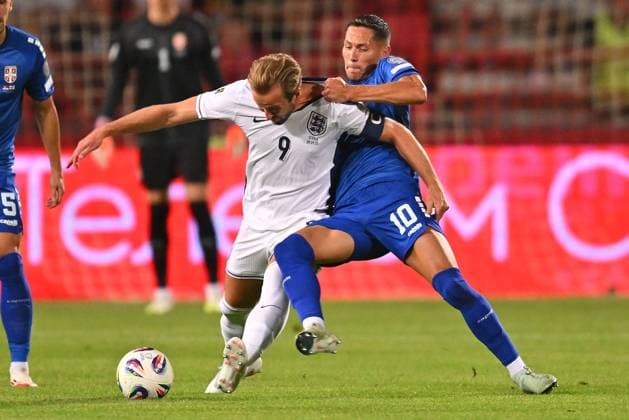 SERBIA vs ENGLAND HARRY KANE vs SASA LUKIC football Serbia vs England FIFA World Cup, WM, Weltmeisterschaft, Fussball qualification match at Rajko Mitic stadium, Belgrade 09.09.2025 Foto: FOOTBALL, SERBIA, ENGLAND, FIFA WORLD CUP QUALIFICATIONS MATCH Beograd Rajko Mitic stadium Serbia Copyright: xMarkoxMetlas xMNxPressx