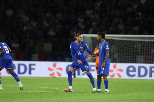 Football France Islande PHOTOPQR LE PARISIEN Olivier Arandel ; Paris ; 09 09 2025 ; Paris, France Parc des Princes Mardi 9 septembre 2025 Sports Football Équipe de France de football Éliminatoires de la zone Europe pour la Coupe du monde de football 2026 France - Islande - Adrien Rabiot et Kingsley Coman LP Olivier Arandel Saint Denis, France, sept 9th 2025. Stade de France. Soccer. France - Iceland: World Cup qualifying match