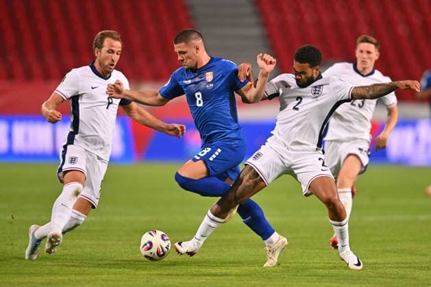 SERBIA vs ENGLAND LUKA JOVIC vs REECE JAMES football Serbia vs England FIFA World Cup, WM, Weltmeisterschaft, Fussball qualification match at Rajko Mitic stadium, Belgrade 09.09.2025 Foto: FOOTBALL, SERBIA, ENGLAND, FIFA WORLD CUP QUALIFICATIONS MATCH Beograd Rajko Mitic stadium Serbia Copyright: xMarkoxMetlas xMNxPressx