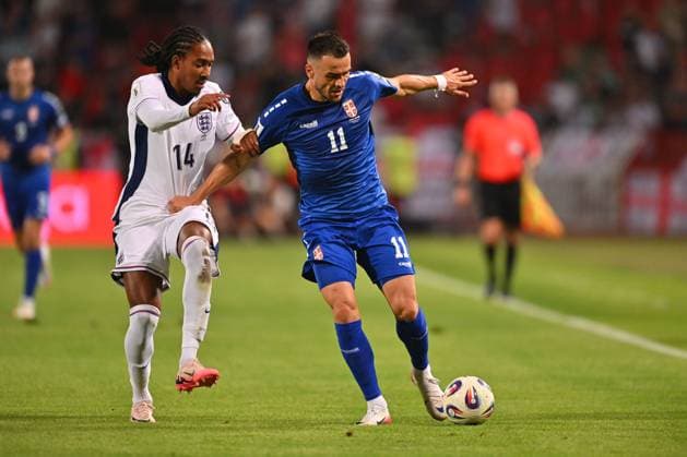 SERBIA vs ENGLAND FILIP KOSTIC vs DJED SPENCE football Serbia vs England FIFA World Cup, WM, Weltmeisterschaft, Fussball qualification match at Rajko Mitic stadium, Belgrade 09.09.2025 Foto: FOOTBALL, SERBIA, ENGLAND, FIFA WORLD CUP QUALIFICATIONS MATCH Beograd Rajko Mitic stadium Serbia Copyright: xMarkoxMetlas xMNxPressx