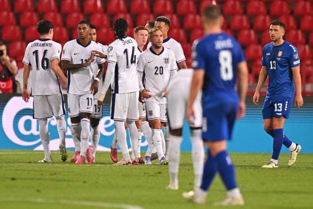 SERBIA vs ENGLAND CELEBRATION football Serbia vs England FIFA World Cup, WM, Weltmeisterschaft, Fussball qualification match at Rajko Mitic stadium, Belgrade 09.09.2025 Foto: FOOTBALL, SERBIA, ENGLAND, FIFA WORLD CUP QUALIFICATIONS MATCH Beograd Rajko Mitic stadium Serbia Copyright: xMarkoxMetlas xMNxPressx