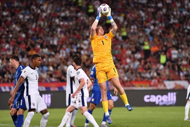 SERBIA vs ENGLAND JORDAN PICKFORD goalie football Serbia vs England FIFA World Cup, WM, Weltmeisterschaft, Fussball qualification match at Rajko Mitic stadium, Belgrade 09.09.2025 Foto: FOOTBALL, SERBIA, ENGLAND, FIFA WORLD CUP QUALIFICATIONS MATCH Beograd Rajko Mitic stadium Serbia Copyright: xMarkoxMetlas xMNxPressx