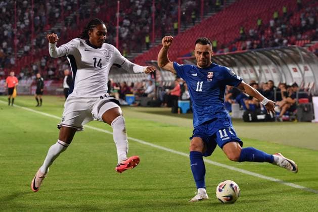 SERBIA vs ENGLAND FILIP KOSTIC vs DJED SPENCE football Serbia vs England FIFA World Cup, WM, Weltmeisterschaft, Fussball qualification match at Rajko Mitic stadium, Belgrade 09.09.2025 Foto: FOOTBALL, SERBIA, ENGLAND, FIFA WORLD CUP QUALIFICATIONS MATCH Beograd Rajko Mitic stadium Serbia Copyright: xMarkoxMetlas xMNxPressx