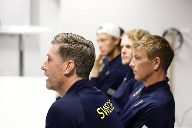 GÖTEBORG, SVERIGE 20250910 Förbundskapten Simon Aspelin vid presskonferensen inför Sverige-Tunisien i Davis Cup i Partille GÖTEBORG SVERIGE x9200x