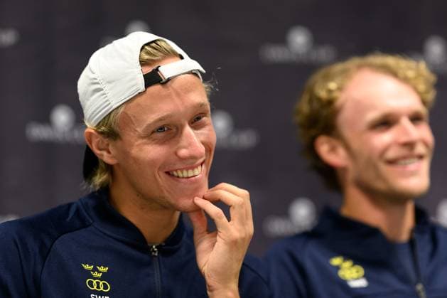 250910 Leo Borg during a press conference, PK, Pressekonferenz with Team Sweden on September 10, 2025 in Gothenburg. Photo: Carl Sandin BILDBYRAN kod CS CS0766 tennis davis cup presskonferens press conference sweden bbeng Copyright: CARLxSANDIN BB250910CS002