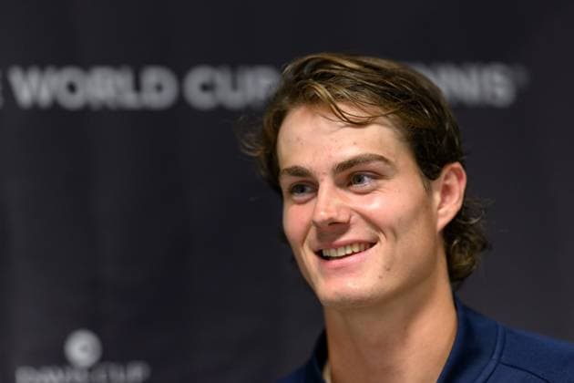 250910 Olle Wallin during a press conference, PK, Pressekonferenz with Team Sweden on September 10, 2025 in Gothenburg. Photo: Carl Sandin BILDBYRAN kod CS CS0766 tennis davis cup presskonferens press conference sweden bbeng Copyright: CARLxSANDIN BB250910CS006