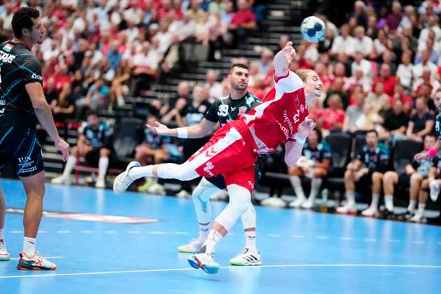Denmark EHF Champions League Aalborgs Juri Knorr during EHF Champions League men s handball match between Aalborg Handball and One Veszprém HC at Sparekassen Danmark Arena in Aalborg on Wednesday, September 10, 2025. (Photo: Henning Bagger Scanpix 2025) , Aalborg Denmark Copyright: HenningxBaggerx spdk20250910-201621-L