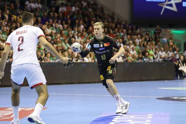 10.09.2025, xtgx, Handball, EHF Champions League, SC Magdeburg - Paris Saint Germain v.l. Gisli Thorgeir Kristjansson (Magdeburg, 10) Magdeubrg