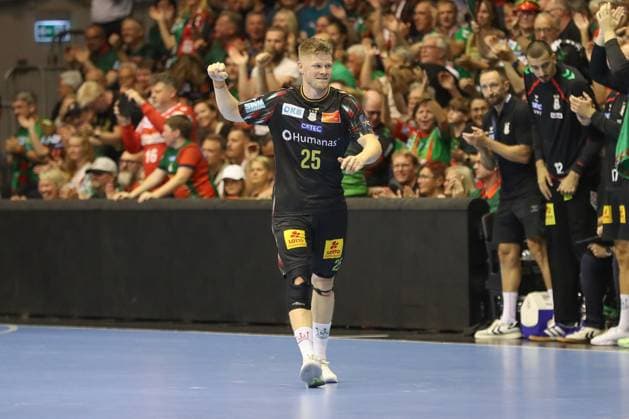 10.09.2025, xgox, Handball, EHF Champions League, SC Magdeburg - Paris Saint Germain v.l. Sebastian Barthold (Magdeburg, 25) Jubel, Torjubel, jubelt ueber das Tor, celebrate the goal, celebration Magdeburg