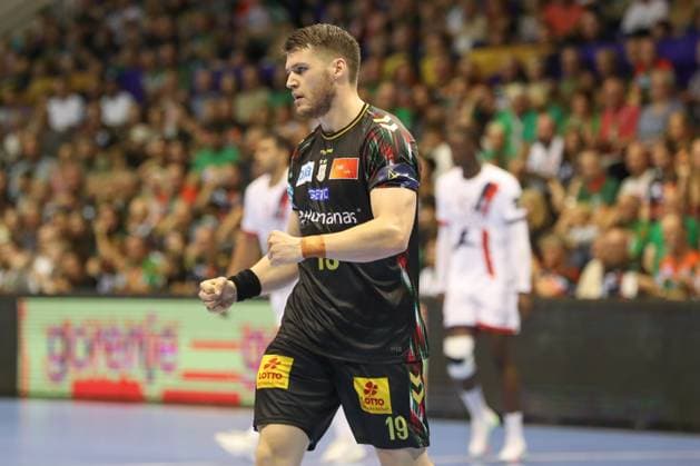 10.09.2025, xgox, Handball, EHF Champions League, SC Magdeburg - Paris Saint Germain v.l. Elvar Oern Jonsson (Magdeburg, 19) Jubel, Torjubel, jubelt ueber das Tor, celebrate the goal, celebration Magdeburg