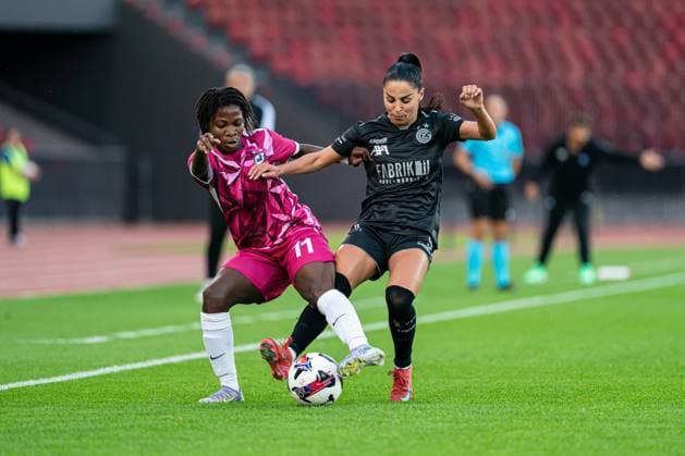 Switzerland: UEFA Women s Europa Cup - GC Frauenfussball vs BIIK-Shymkent - Letzigrund Stadium, Zurich: Qendresa Krasniqi (9 Grasshopper Club), right, and Marionne Djifo (11 BIIK-Shymkent), left, in action. Copyright: xPriscilaxBütlerx