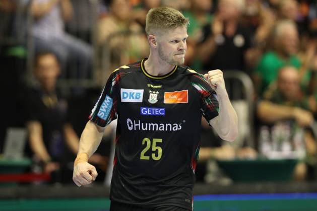 10.09.2025, xtgx, Handball, EHF Champions League, SC Magdeburg - Paris Saint Germain v.l. Sebastian Barthold (Magdebug, 25) Jubel, Torjubel, jubelt ueber das Tor, celebrate the goal, celebration Magdeubrg