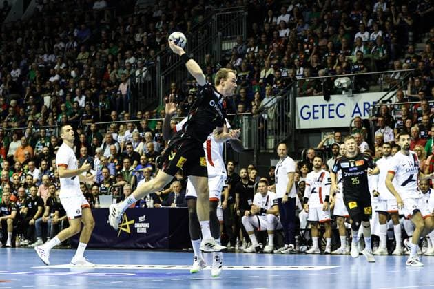 Felix Claar (SC Magdeburg,7) - Handball Machineseeker Champions League Saison 2025-2026 SC Magdeburg vs. Paris Saint Germain in der GETEC Arena in Magdeburg - Aktion,Handball,Deutschland,10.09.2025