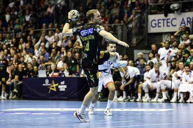 Omar Ingi Magnusson (SC Magdeburg,14) - Handball Machineseeker Champions League Saison 2025-2026 SC Magdeburg vs. Paris Saint Germain in der GETEC Arena in Magdeburg - Aktion,Handball,Deutschland,10.09.2025