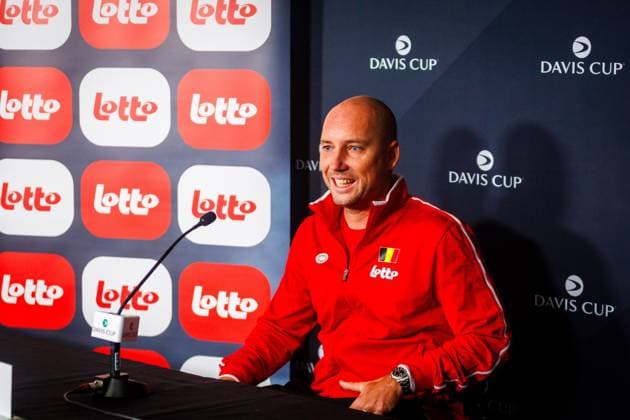 Belgium Davis Cup captain Steve Darcis pictured duringa a pre-draw press conference, PK, Pressekonferenz of the Belgian team, Thursday 11 September 2025, in Ken Rosewall Arena, Sydney, Australia. Belgium will compete this weekend in the second round of the Davis Cup qualifiers against Australia. PATRICKxHAMILTON  x133903907x